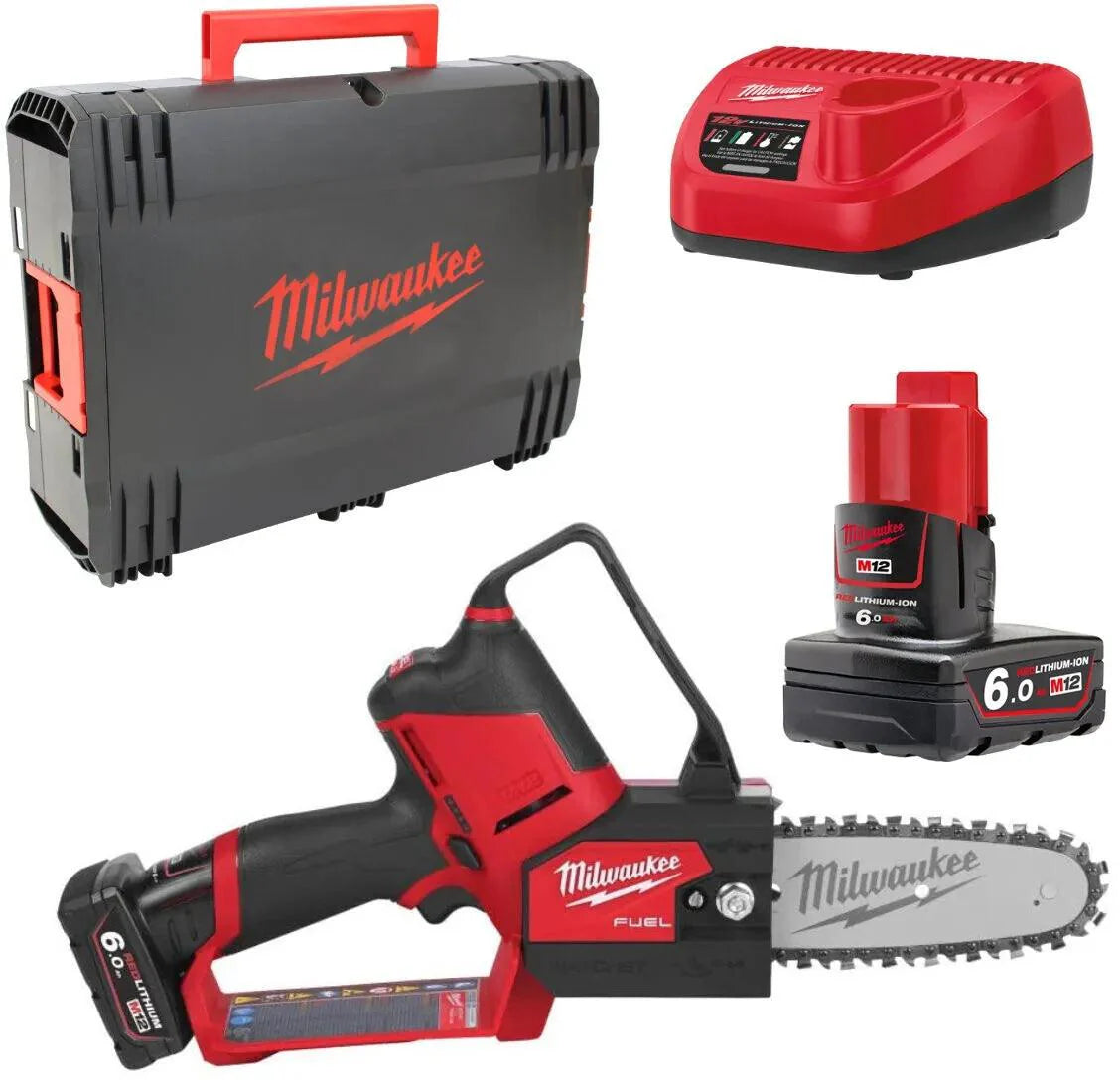Tronçonneuse d'élagage Milwaukee 12V Li-Ion FUEL + 2 batteries 6Ah I Coffret HDBOX M12FHS-602X